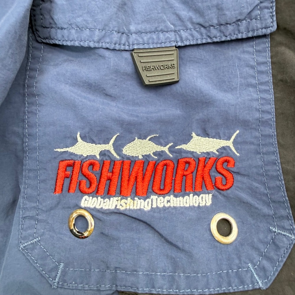 Fishworks Board Shorts Men 40 Navy Blue Black Global Fishing Tech Cargo Utility View 5
